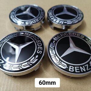 Set of 4 Mercedes Benz AMG 60 MM New Black Wreath Wheel Hub Center Caps